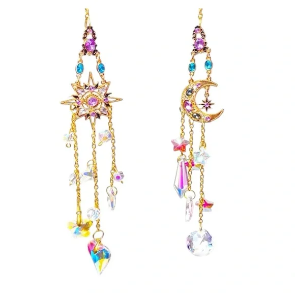 Rhinestone Moon or Star Sun Catcher with Multiple Crystals and Chain - Picture 4 of 11